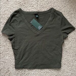 Wild Fable Dark Green V-Neck Crop Top
